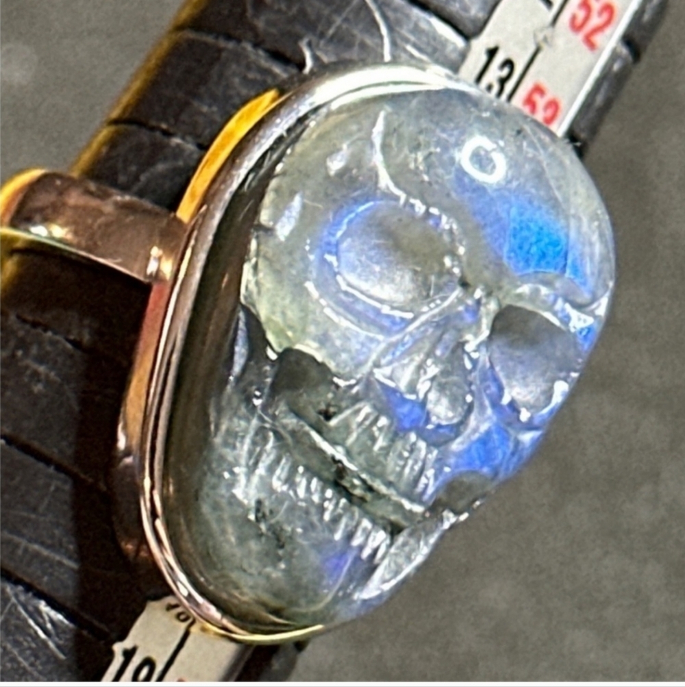 925 Labradorite Skull 💀 Ring size 7 1/2 adjustable